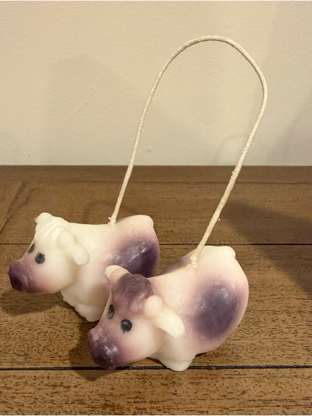 Small Purple and White Cow Candles
